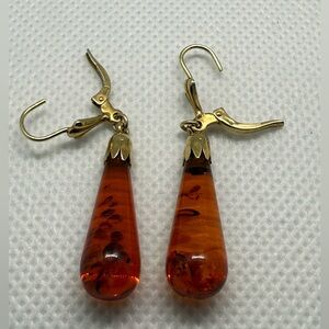 Authentic Vermeil 925 Silver and authentic Amber Drop Earrings
